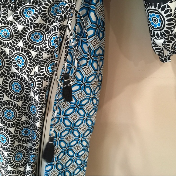 Loft Midi Dress Women MT Blue Black White Floral Geo Tie Fringe Knee Length New - Picture 6 of 8